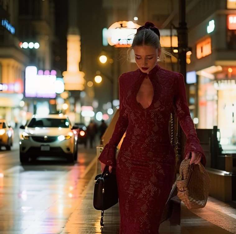 Lace Bodycon Evening Dress - S, Wine Red image