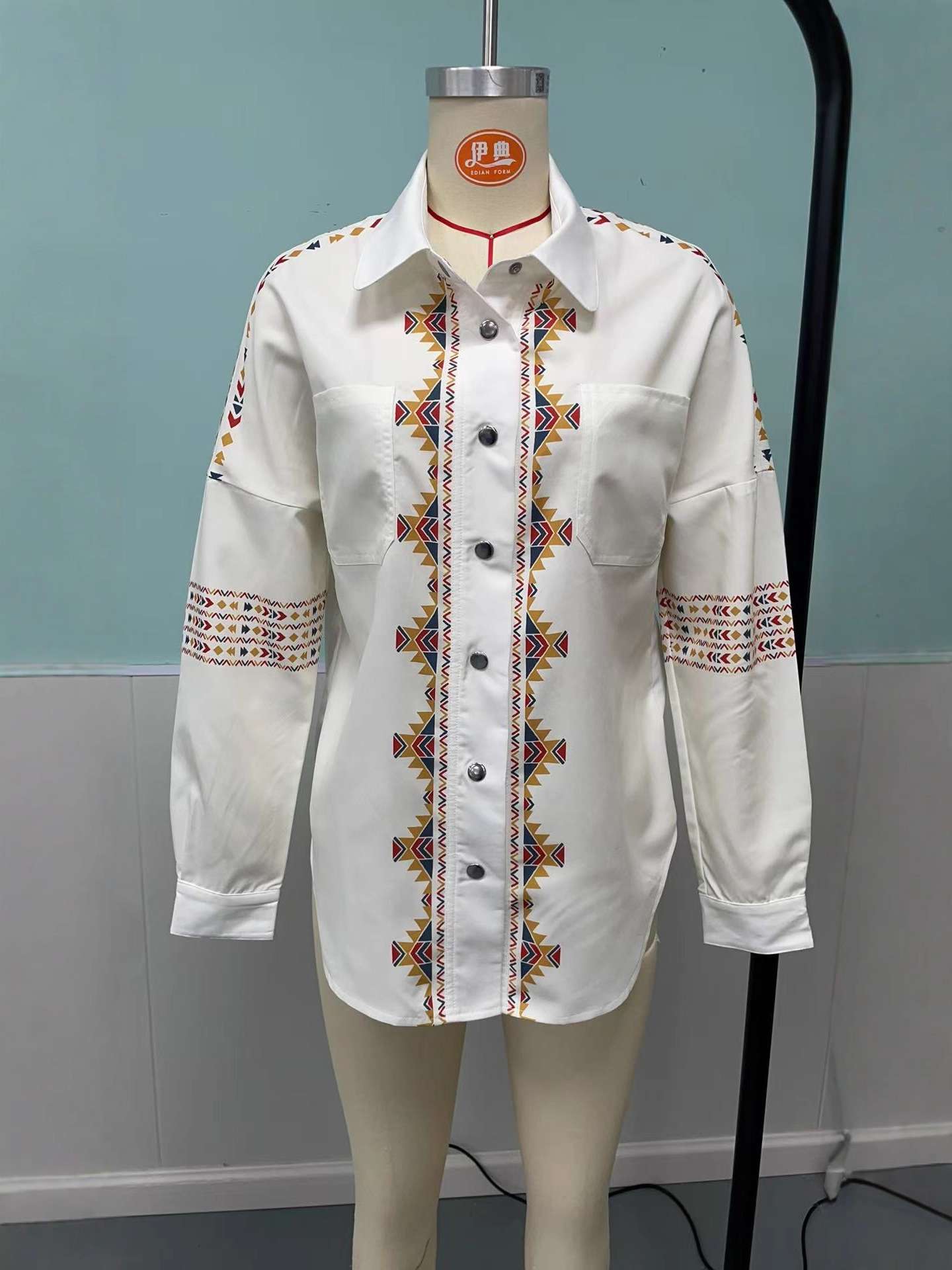 Button-Down Shirt with Geometric Pattern image 2