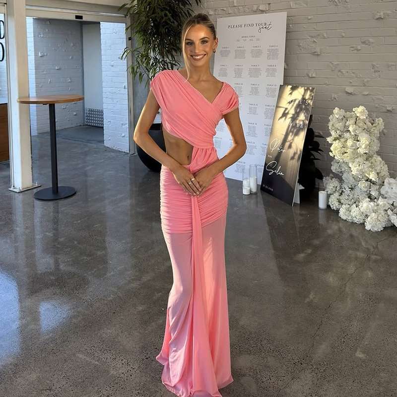 Cut-Out Ruched Maxi Dress - M, Pink image