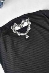 Sexy Off Shoulder Rhinestone Heart Front Mini Dress image 7