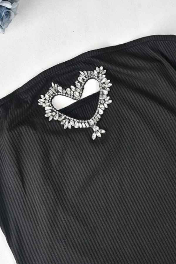 Sexy Off Shoulder Rhinestone Heart Front Mini Dress image 7