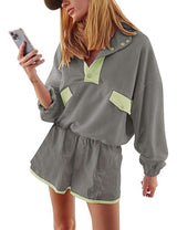 Color-Blocked Windbreaker and Shorts Set - L, Grey image
