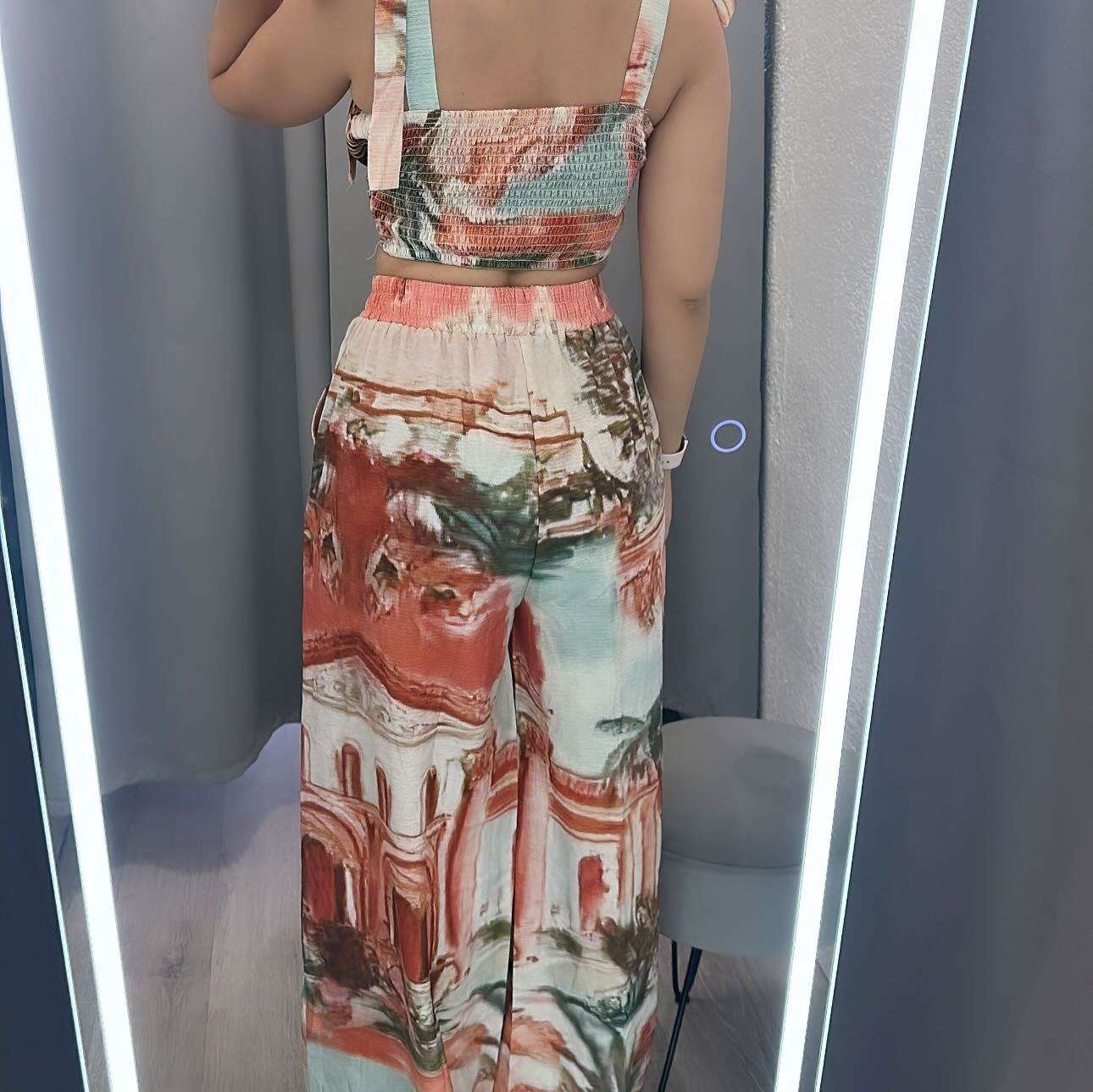 Abstract Print Crop Top & Wide-Leg Pants image 5