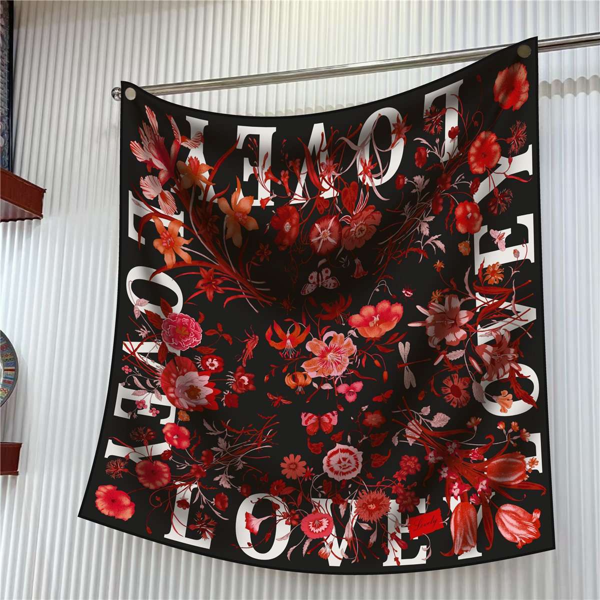 Scarf with Floral and Dragonfly Print image 4