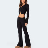 Crop Zip-up Sweater Hoodie Pants Set - S, Black image