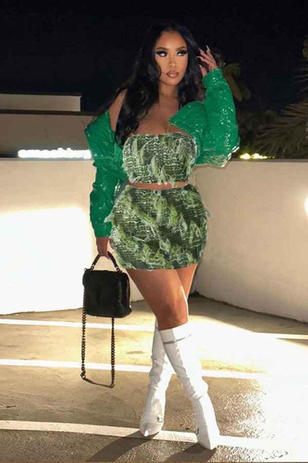 Ruffled Mesh Off Shoulder Crop Top Two Piece Mini Skirt image 4