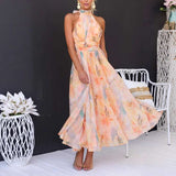 Elegant Floral Maxi Dress with Halter Neck image 0