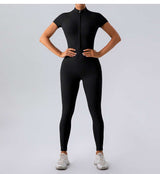 Short-Sleeve Athletic Jumpsuit with Front Zip image 0