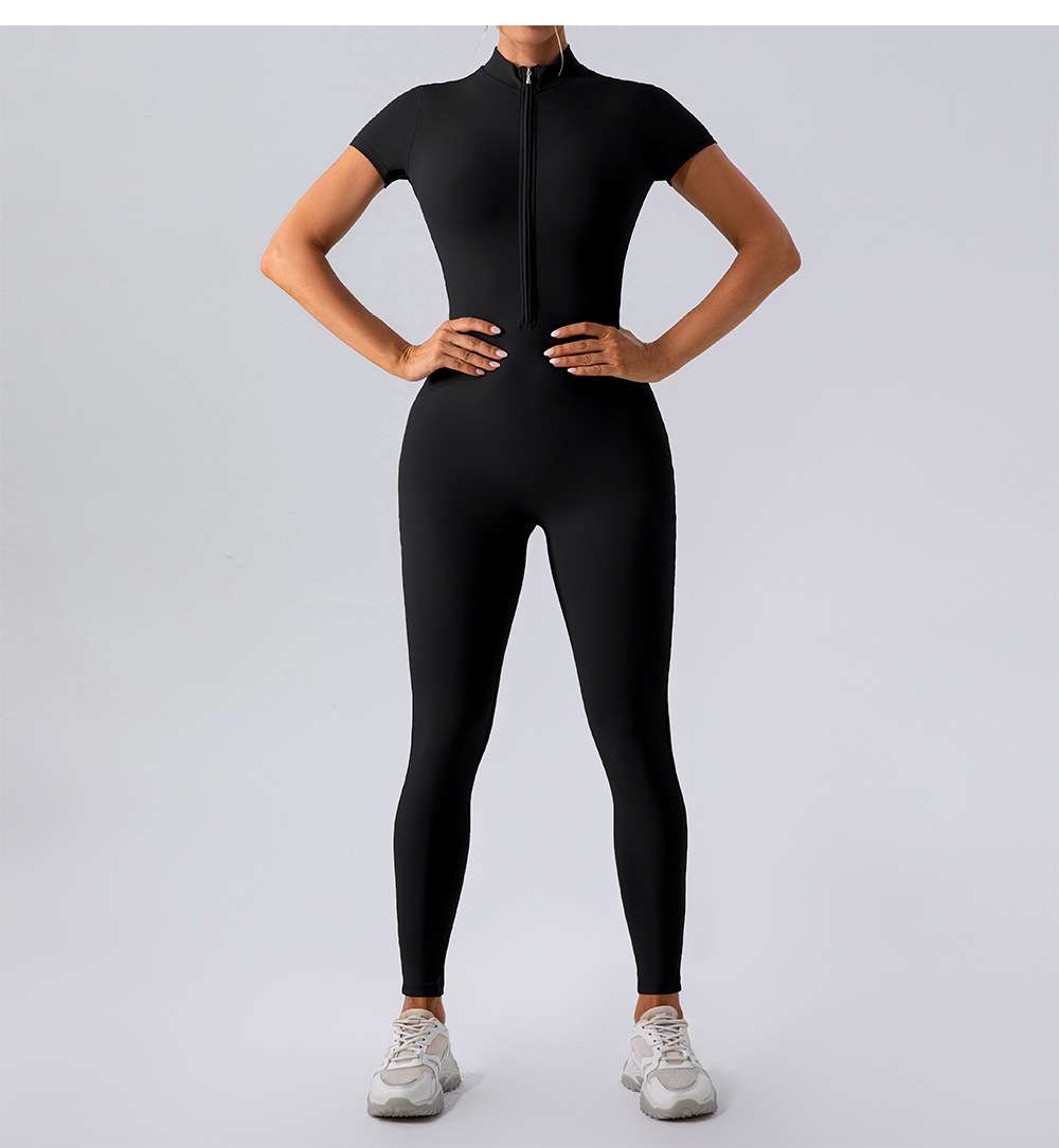 Short-Sleeve Athletic Jumpsuit with Front Zip image 0