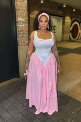 Plaid Print Loose Dress - M, Pink image