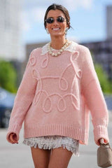 Oversized Long Sleeve  Sweater Tops - S, Pink image