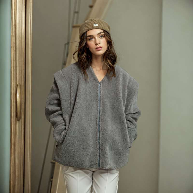 Minimalist Luxe Fleece Jacket - M, Grey image