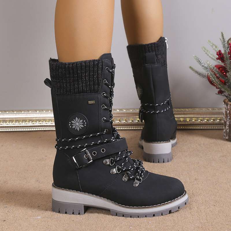 Winter Combat Boots with Lace & Faux Fur Trim image 0