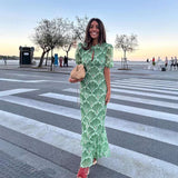 Floral Maxi Dress with Puff Sleeves - S, Green image