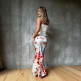 White Floral Print Maxi Skirt image 2