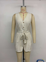 triped Sleeveless Tie-Front Romper image 3