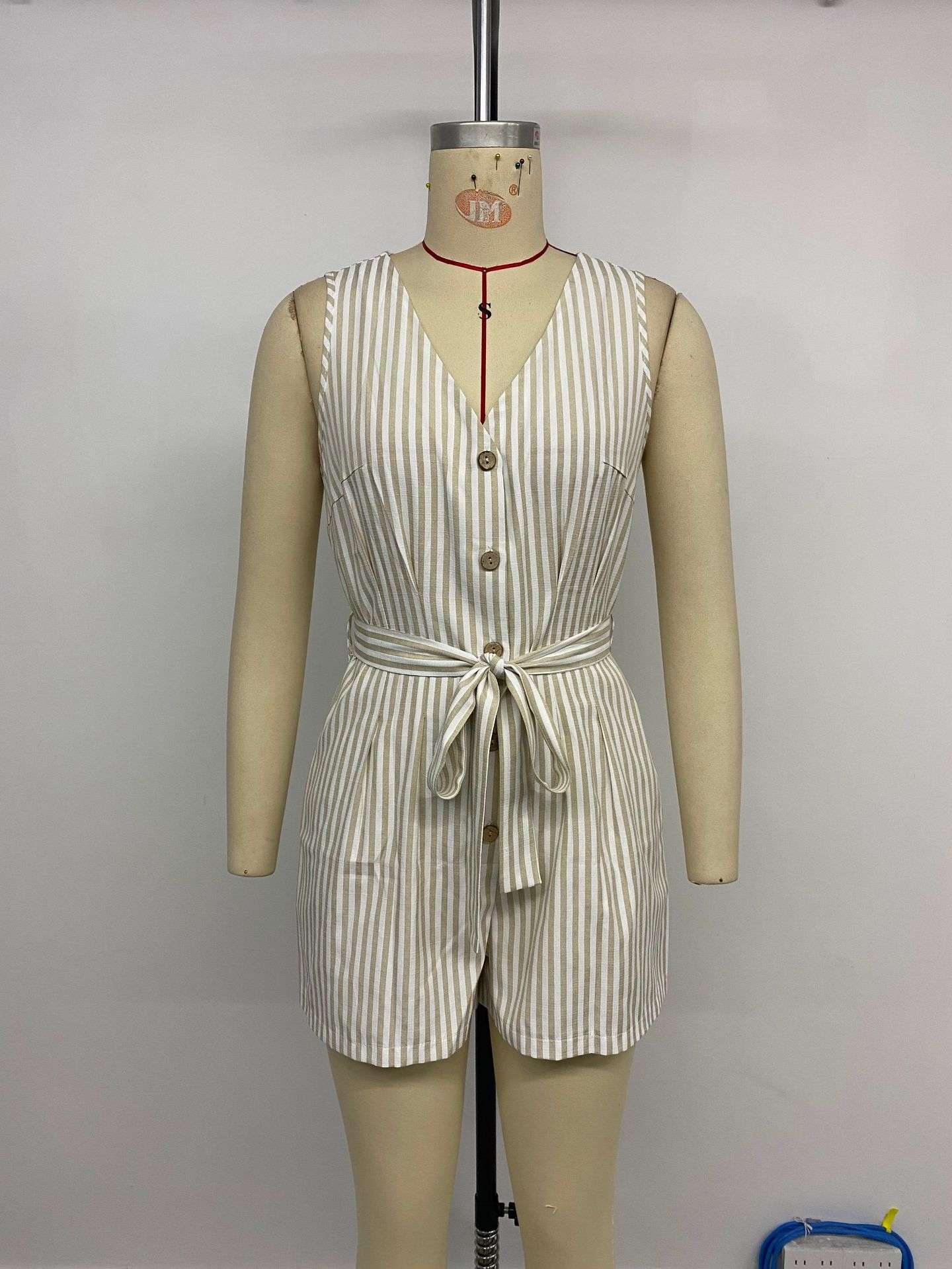 triped Sleeveless Tie-Front Romper image 3