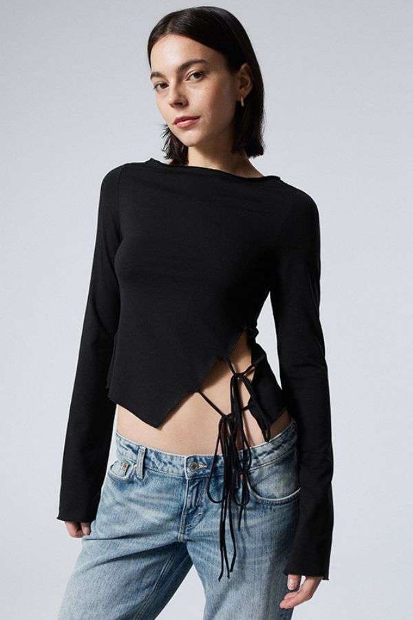 Asymmetrical Wrap Top with Tie Detail image 0