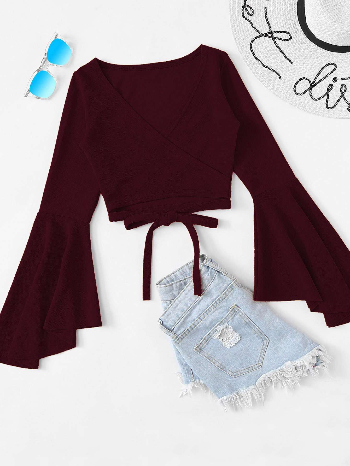 Bell Sleeve Tie Ups Crop Top image 2