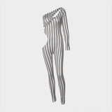 Asymmetrical Cutout Striped One-Sleeve Jumpsuit image 2