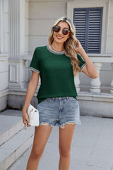 Textured Short-Sleeve T-Shirt with Trim - L, Green image