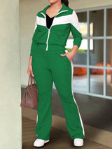 Trendy Color Block Tracksuit - L, Green image