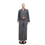 Textured Two-Piece Suit with Cropped Jacket & Wide-Leg Pants image 3