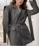 Striped Casual Blazer Jacket - M, Grey image