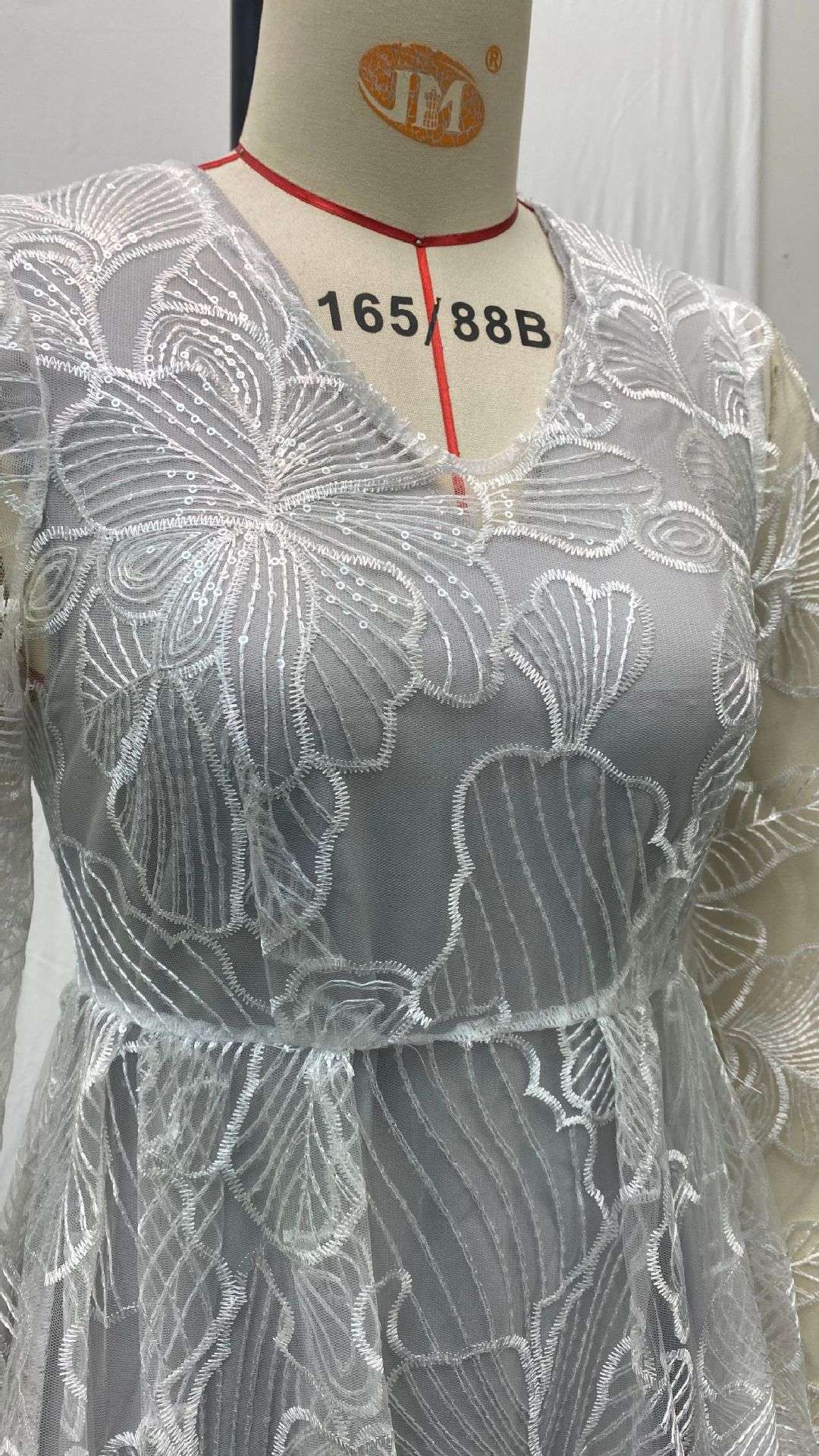 Elegant Deep V Long Sleeve Flower Bridesmaid Party Dress image 4