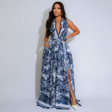 Elegant Floral Maxi Dress - M, Blue image