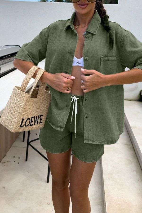 Button-Up Shirt and Shorts Set image 0