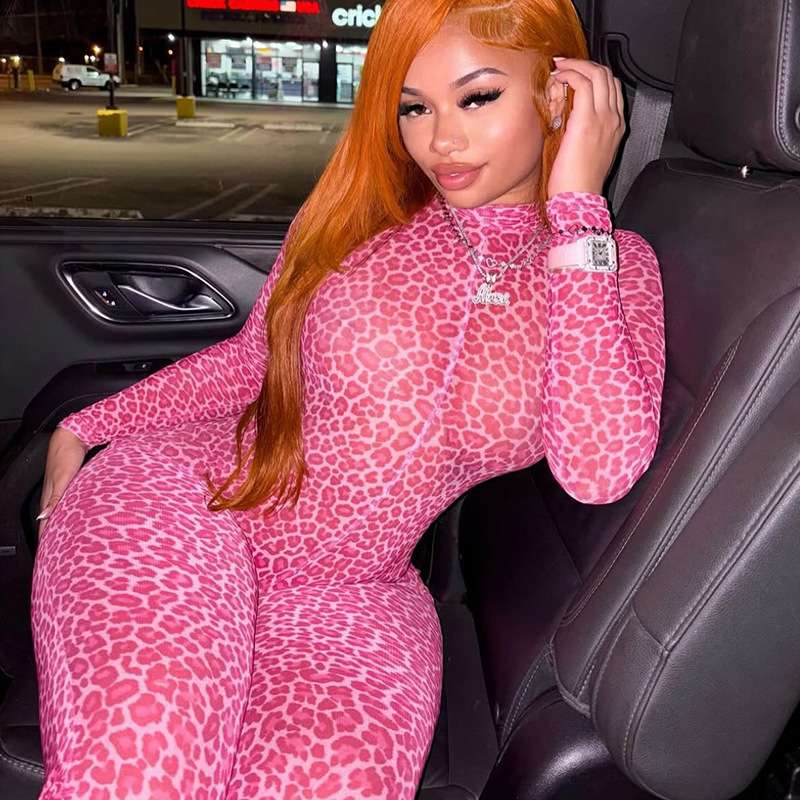 Leopard Print Jumpsuit - M, Pink image