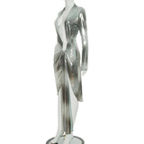 Metallic Evening Dress with Deep Plunge and High Slit image 5