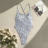 Zebra Print High-Cut One-Piece Swimsuit - M, White image