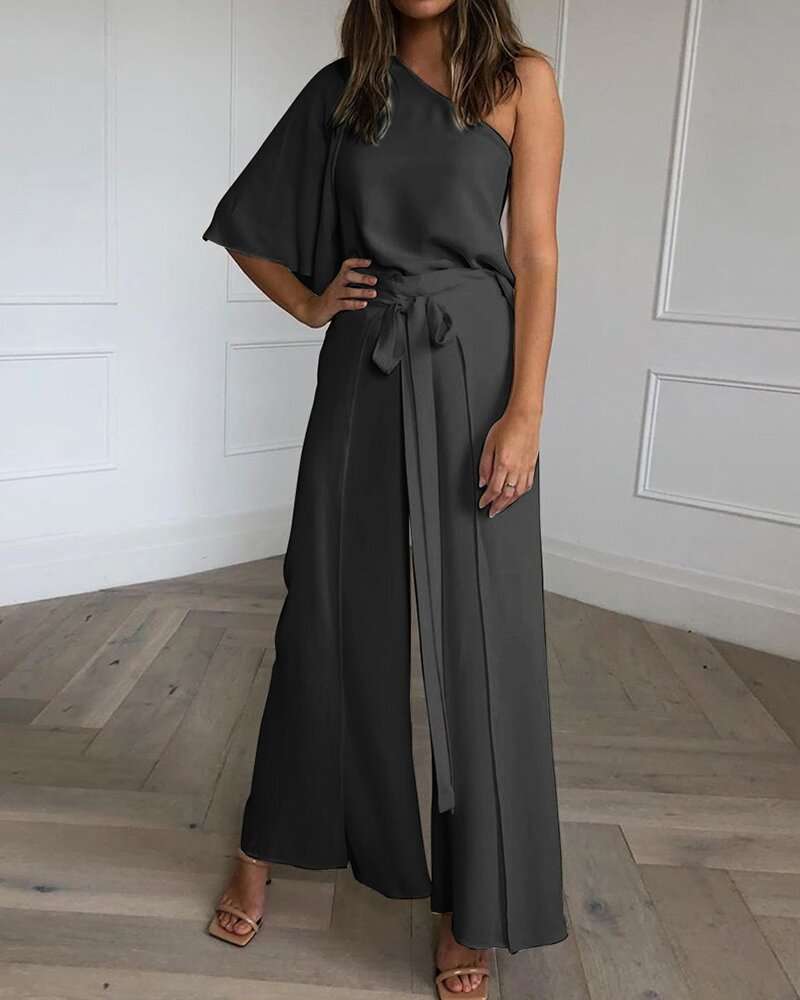 Long Sleeve Shirt & Wide-Leg Pants Set - M, Black image