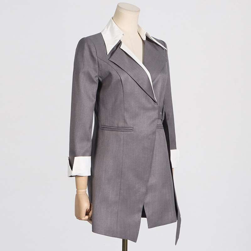 Notched Collar Long Sleeve Patchwork Blazers image 4