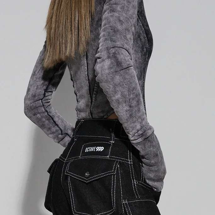 Futuristic Grey Zip-Up Bodysuit Top image 2