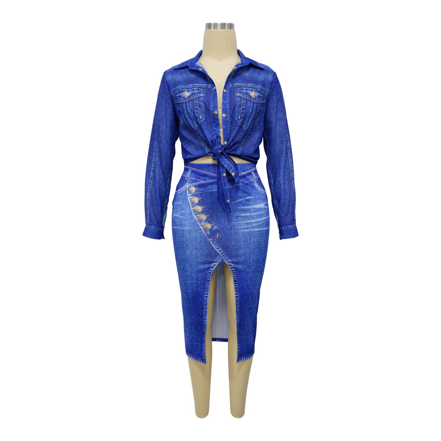 Two-Piece Set: Long Sleeve Tops &amp; Midi Skirt image 3