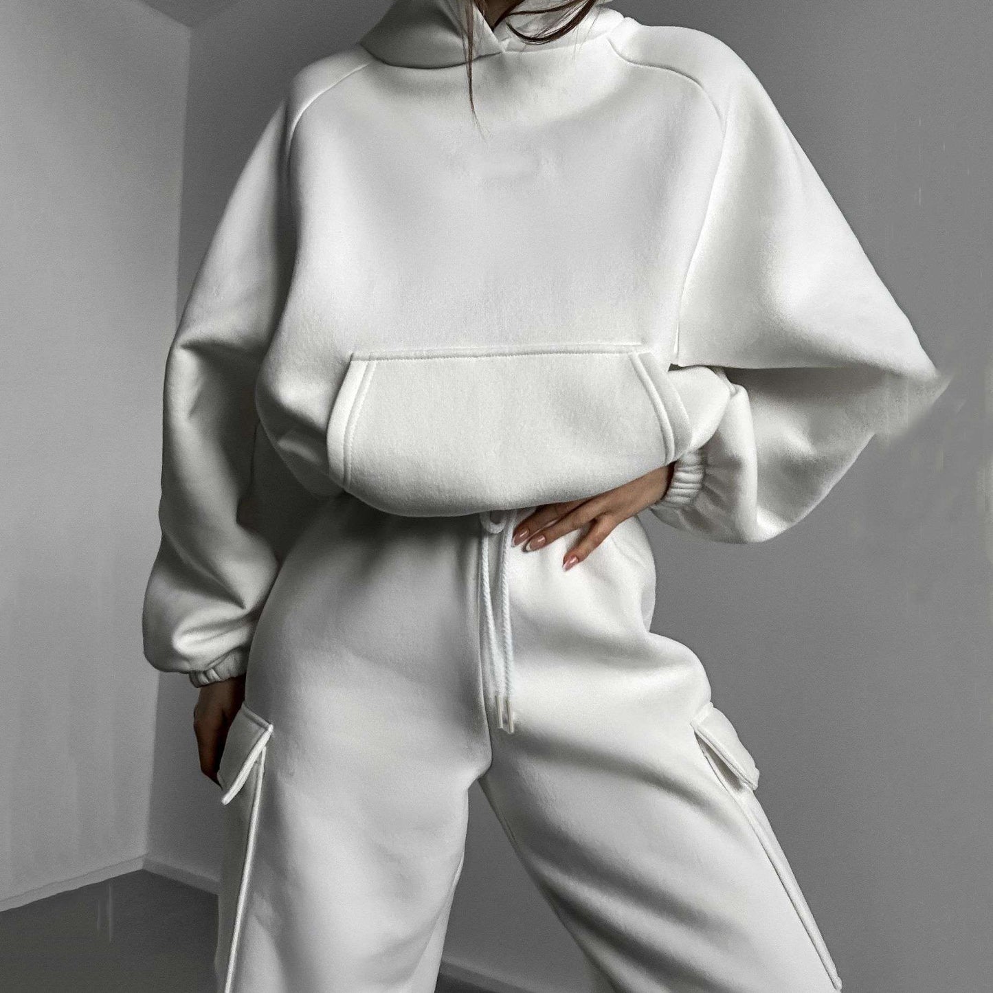 Loose Fit Hooded Sweatshirt With Joggers Co-ord Set - XL, White image