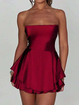 Strapless Dress with Ruffled Hem - S, Red image