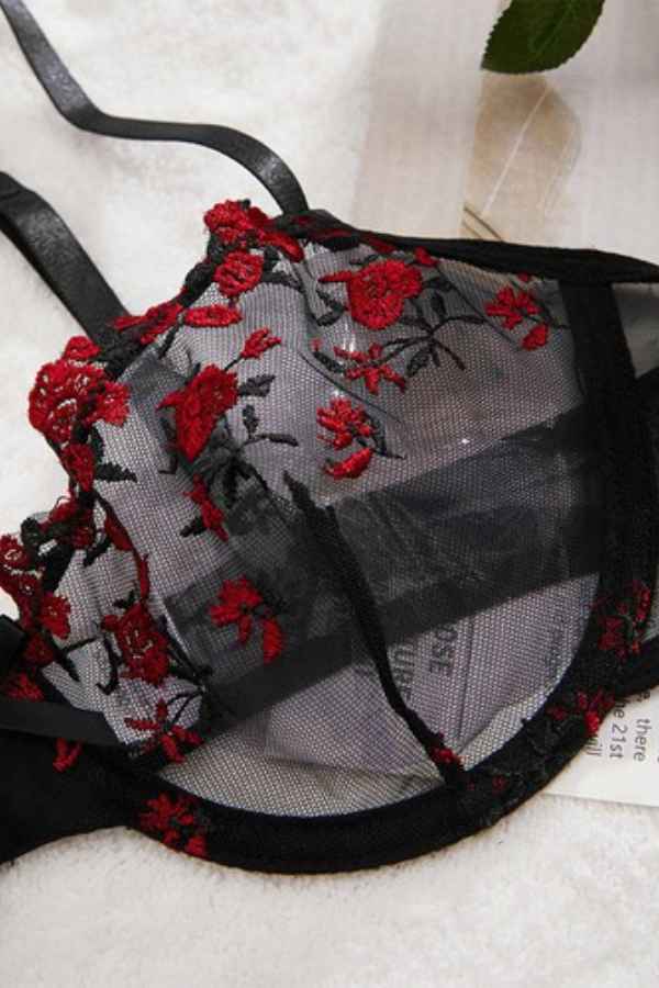 Sexy Lace Floral Embroidery Bra Underwear Two Piece Set image 3