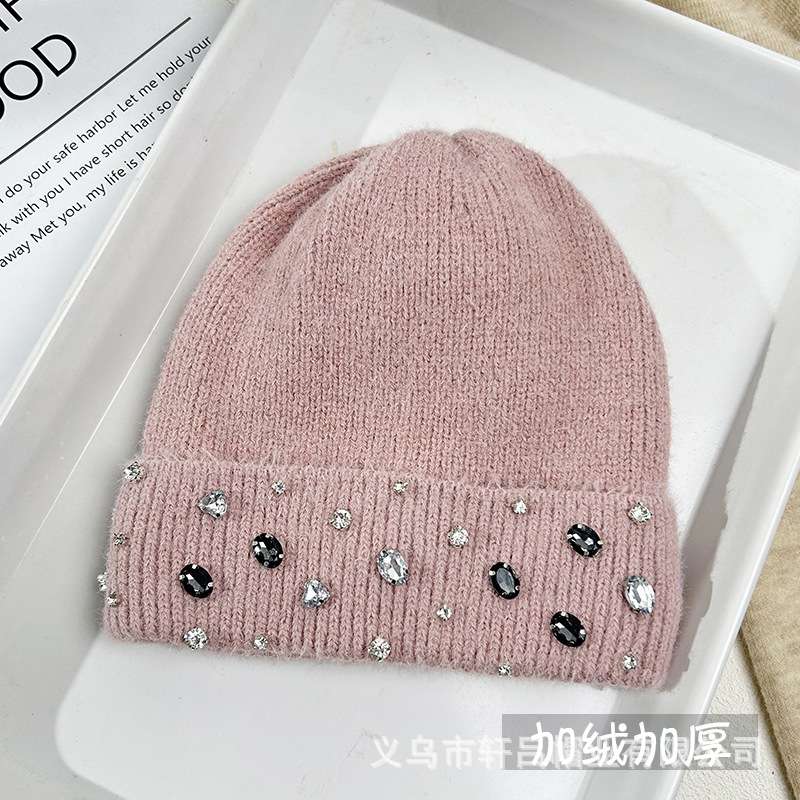 Rhinestone Beanie Soft Warm Winter Skully Hat - Free Size, Creole Pink image