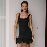 Sleeveless Dress with Ruffled Hem - M, Black image