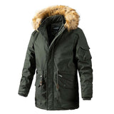Faux Fur Hood Parka Casual Jackets - M, Army Green image