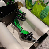 Pointed Toe Stiletto Metal Heels Ankle Buckle Straps image 3