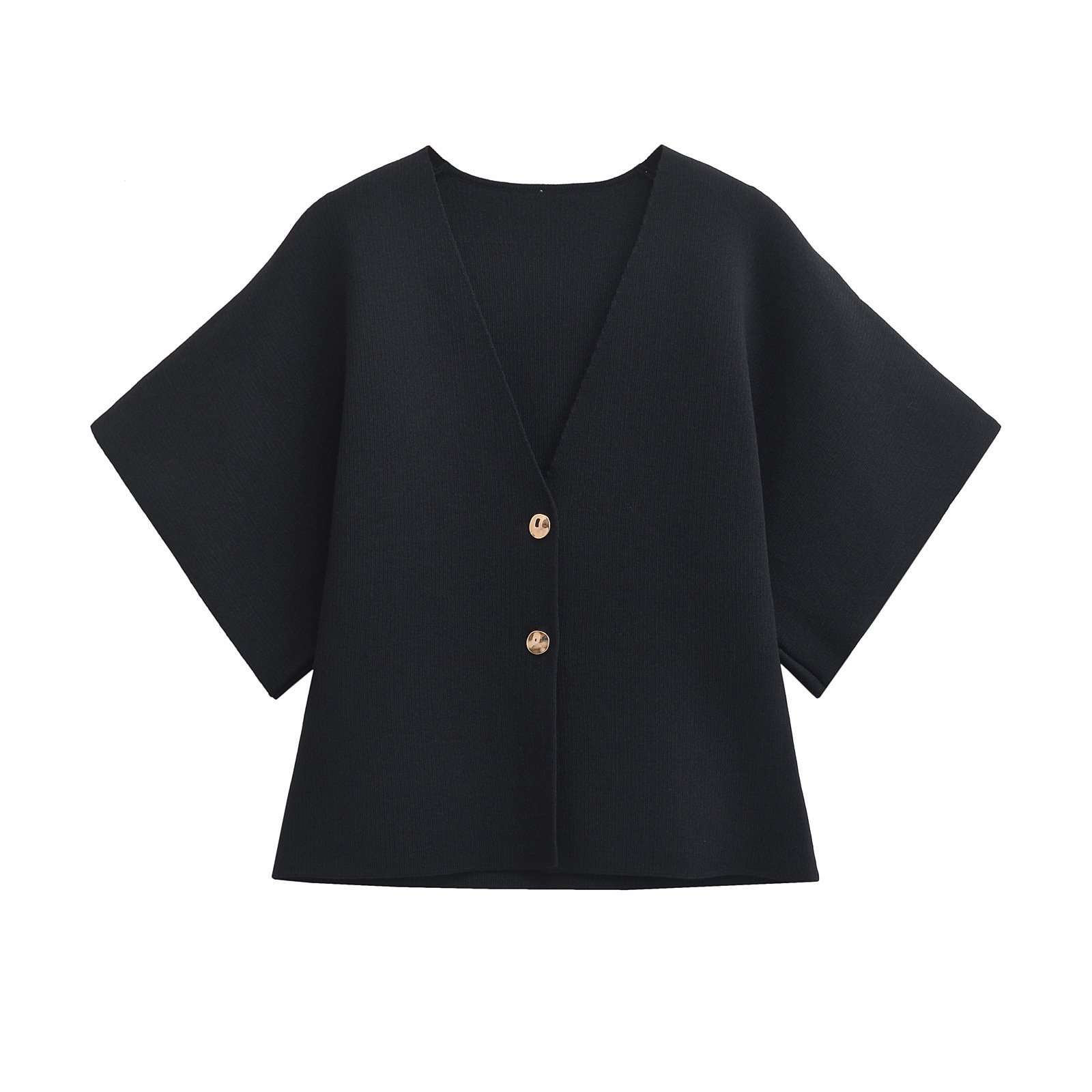 Short-Sleeve Buttoned Cardigan - L, Black image