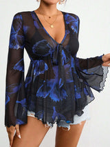 Butterfly Tie-Front Blouse - L, Black image