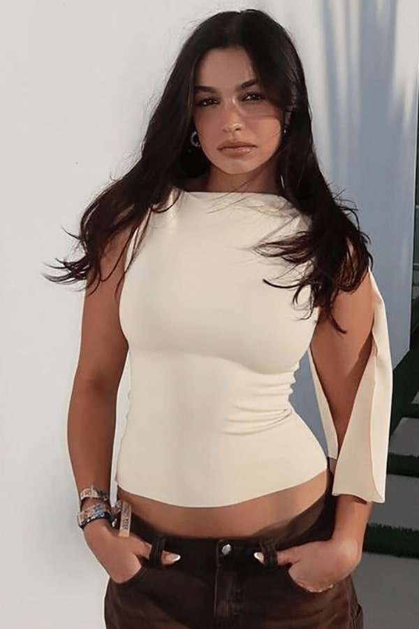 Noir Elegance Asymmetrical Top - S, White image