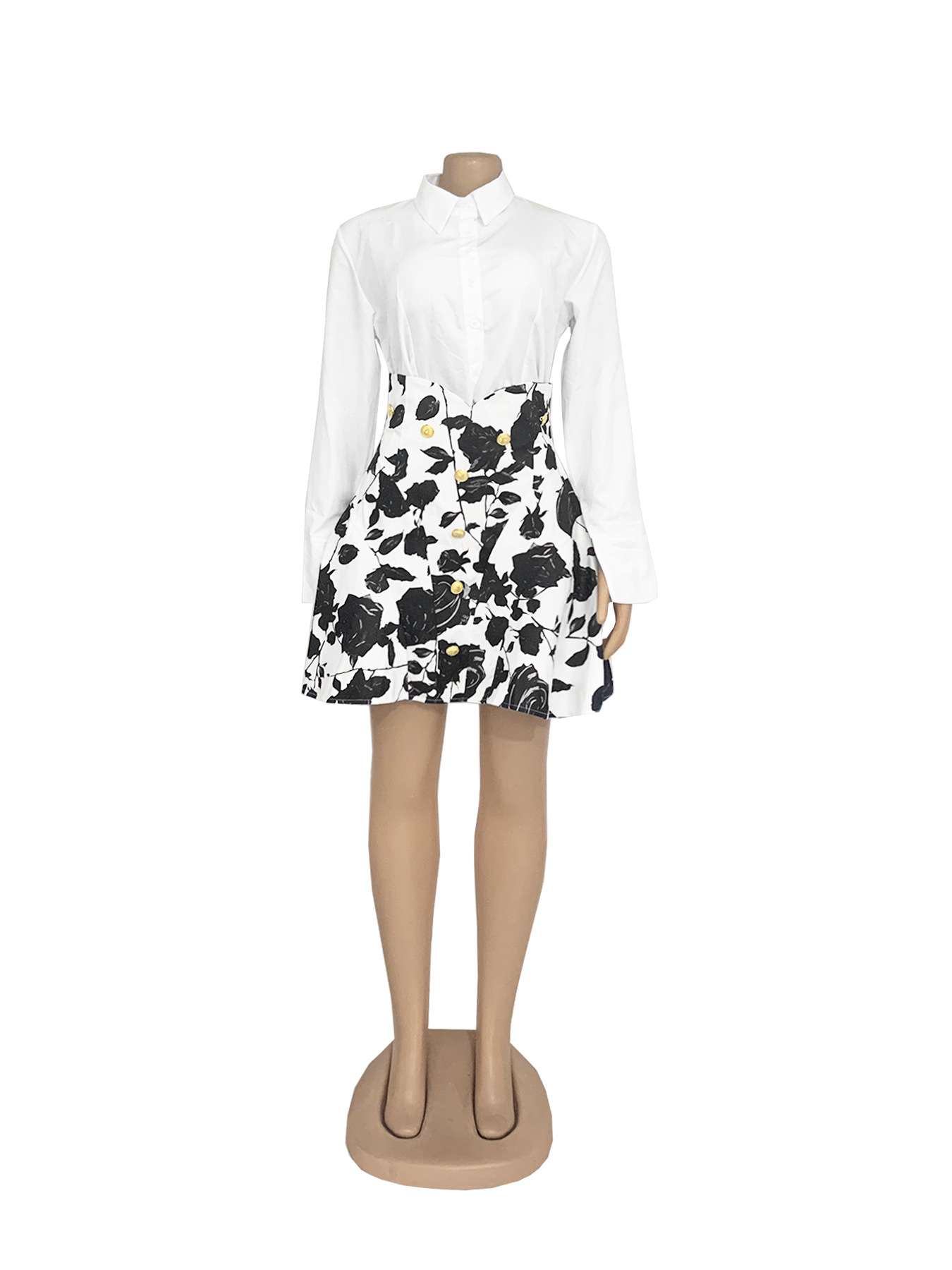 White Floral High-Waisted Skirt Dress image 3