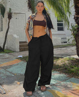 Baggy Cargo Pants with Pockets - S, Black image